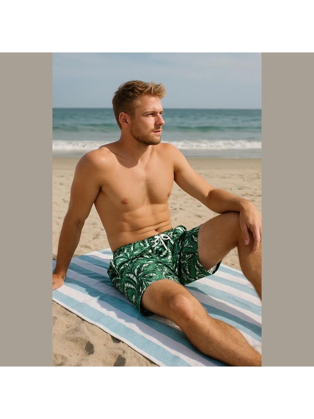 Mr. Swim tonal banana leaves jade green swim shorts size large